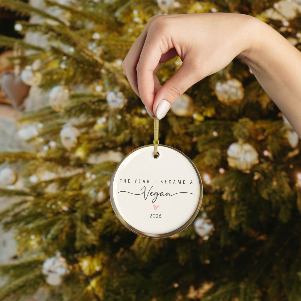 Personalize it- "The Year I Became a Vegan" Glass Christmas Ornaments