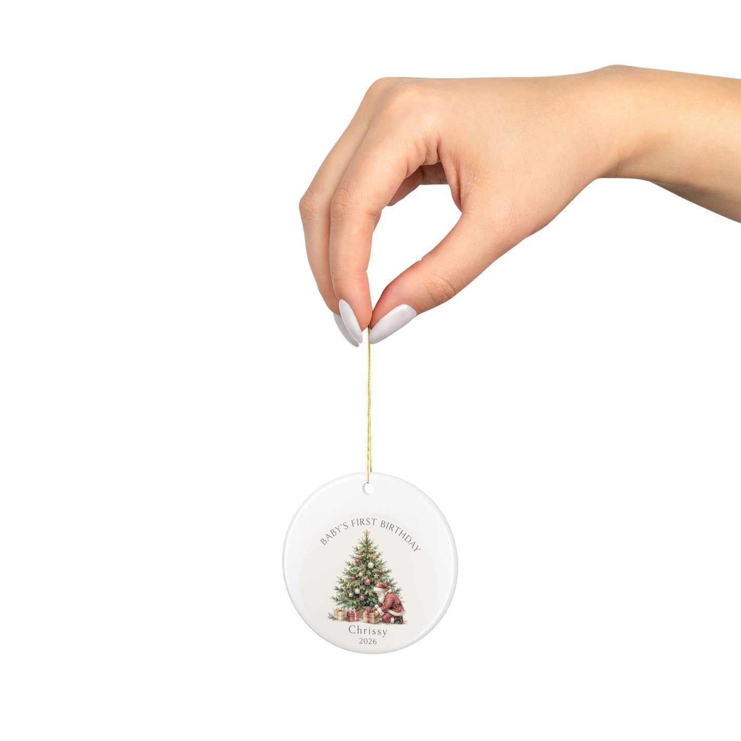 Baby's First Birthday Ceramic Ornament — Personalized Christmas Tree Keepsake (Add Name & Year)