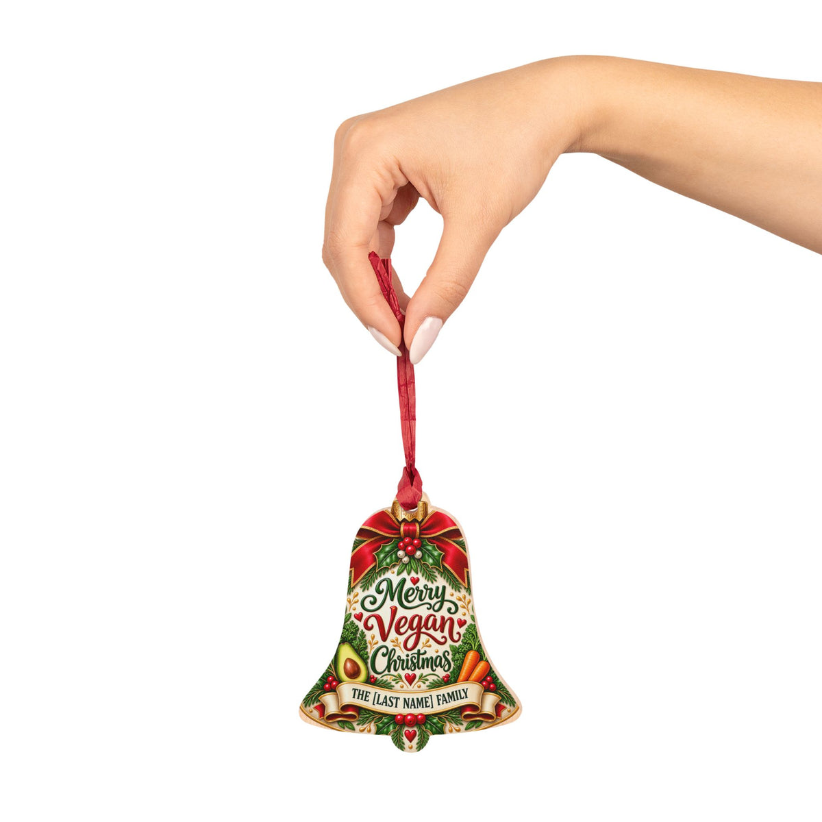 Personalized Vegan Christmas Ornament 2026 | Custom Family Name Wood Ornament | Plant Based Keepsake Gift