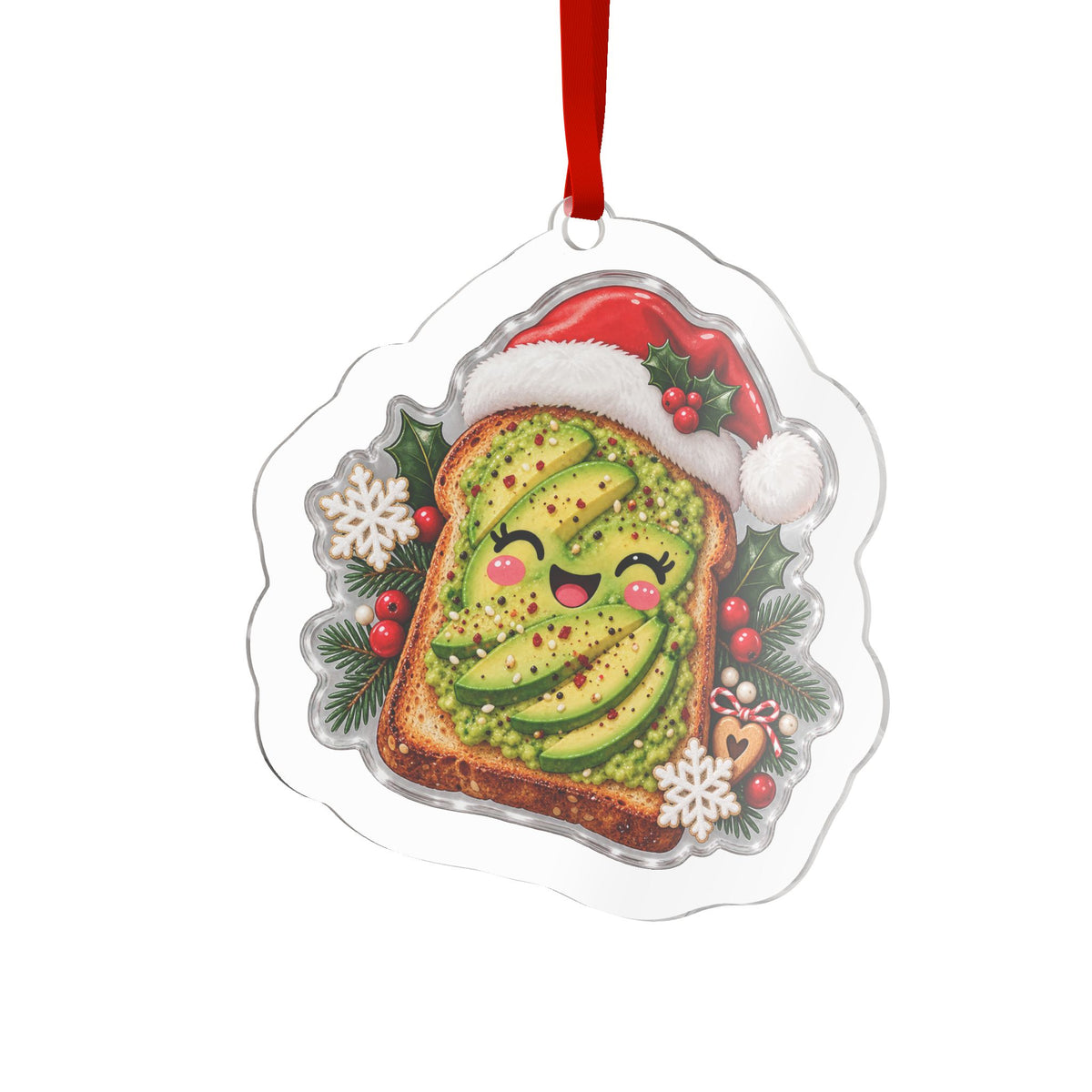 Avocado Toast Christmas Ornament | Funny Food Ornament | Vegan Brunch Acrylic Charm