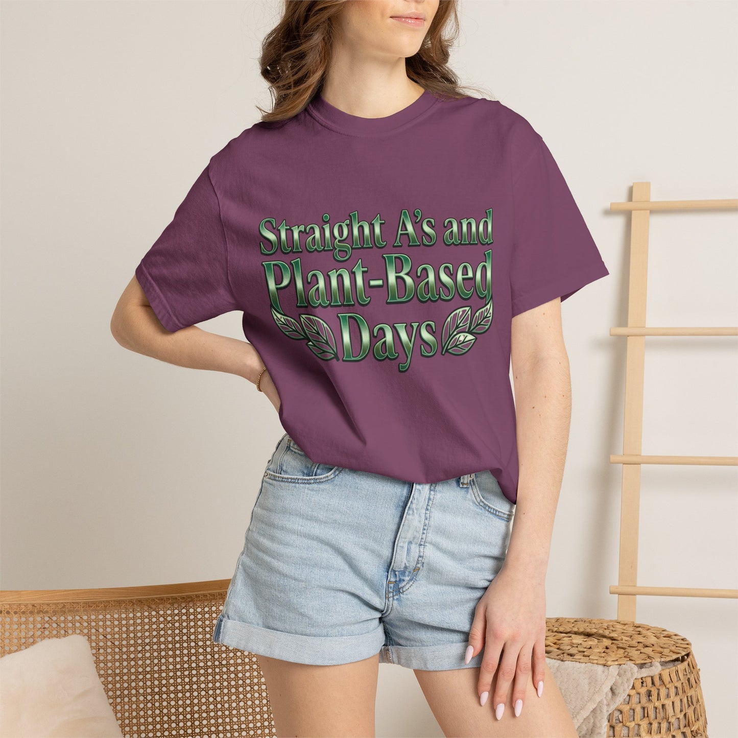Plant-Powered Tee — "Straight A’s and Plant-Based Days" Motivational Graphic T-Shirt