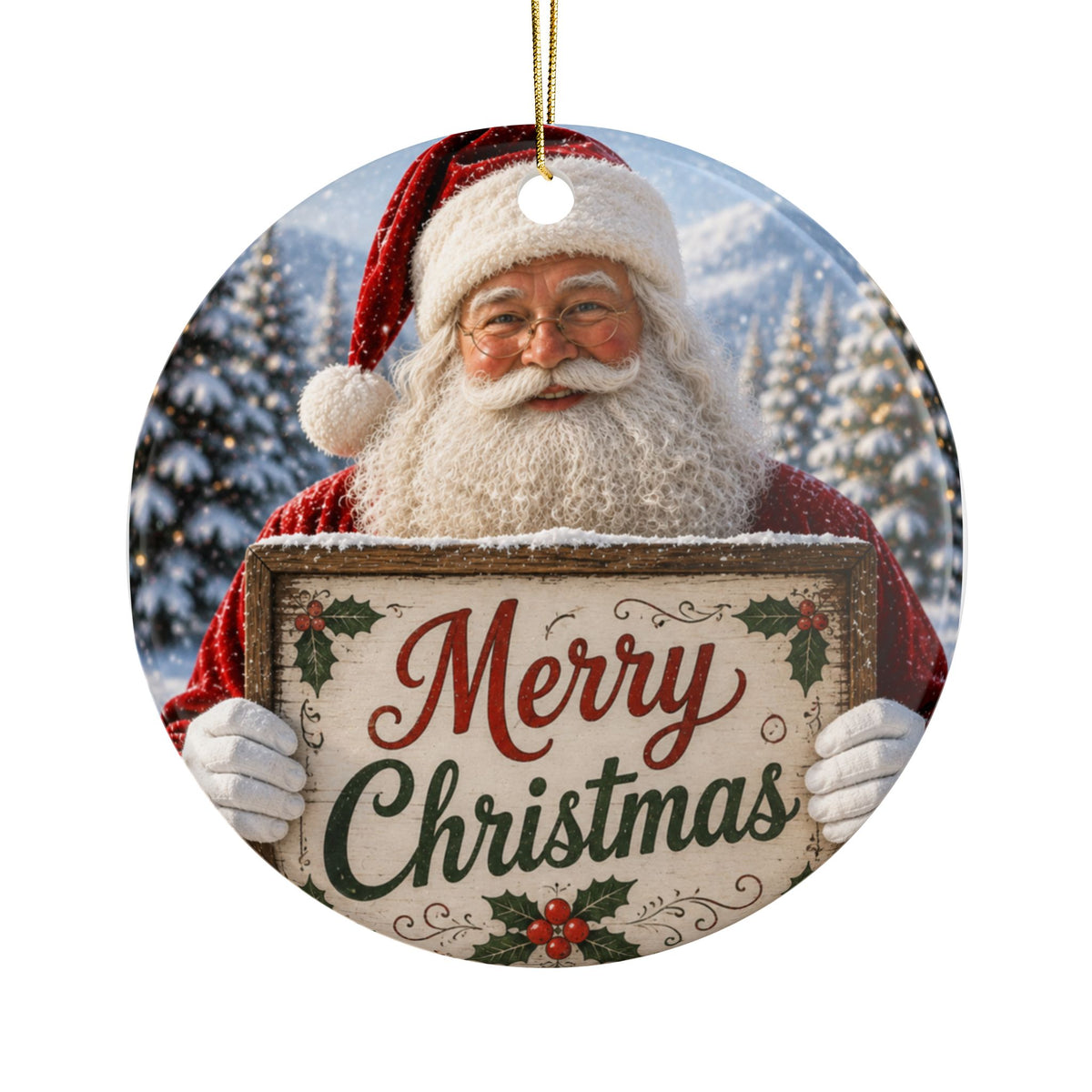 Santa Claus 'Merry Christmas' Ceramic Ornament - Personalize yourself!