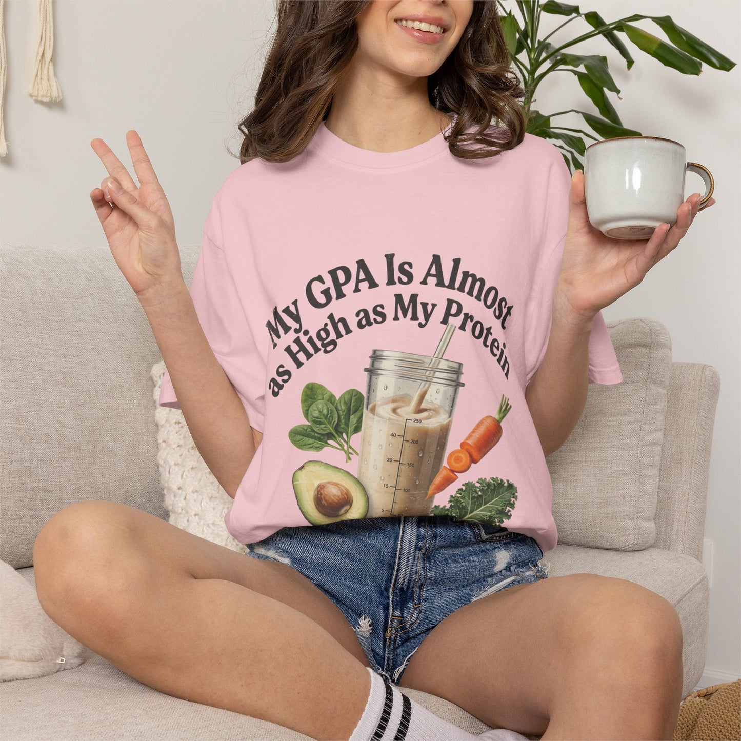 T-Shirt — "My GPA Is Almost as High as My Protein" Smoothie Graphic