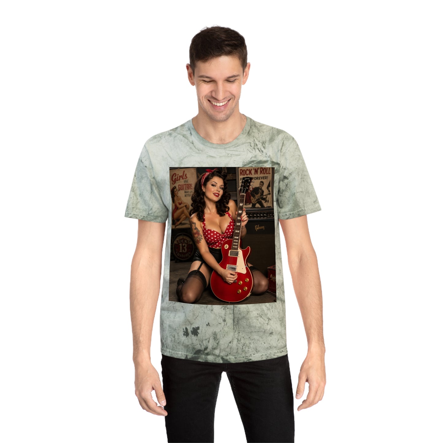 Pinup Guitarist Vintage Tee – Retro Rockabilly Photo T-Shirt