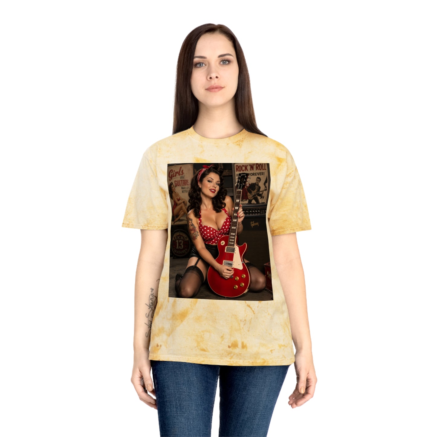 Pinup Guitarist Vintage Tee – Retro Rockabilly Photo T-Shirt
