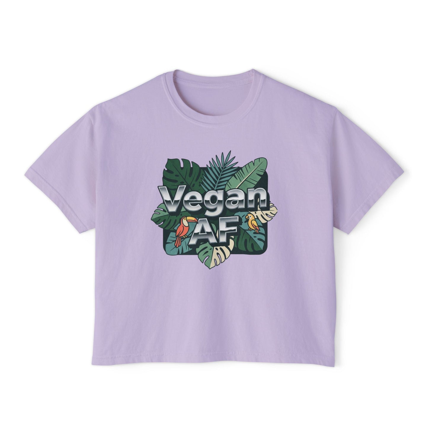 Vegan AF Boxy Tee Show Your Vegan Pride – Tropical Leaf Veganism Inspired Graphic Women's Shirt - ConsciousValues
