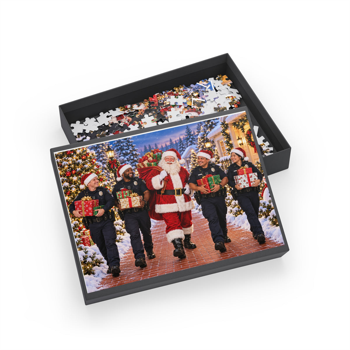 Christmas Santa and Police Helpers Jigsaw Puzzle — Festive Holiday Scene (96/252/500/1000 pcs)