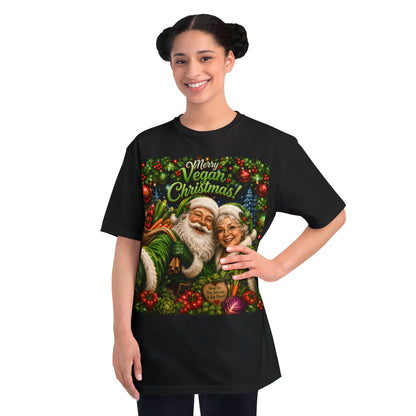 Organic  cotton Merry Vegan Christmas-Santa and Mrs Santa Selfie T-shirt