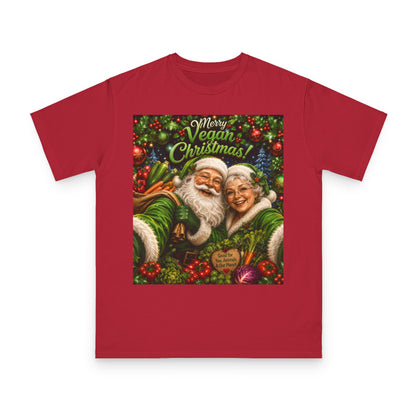 Organic  cotton Merry Vegan Christmas-Santa and Mrs Santa Selfie T-shirt