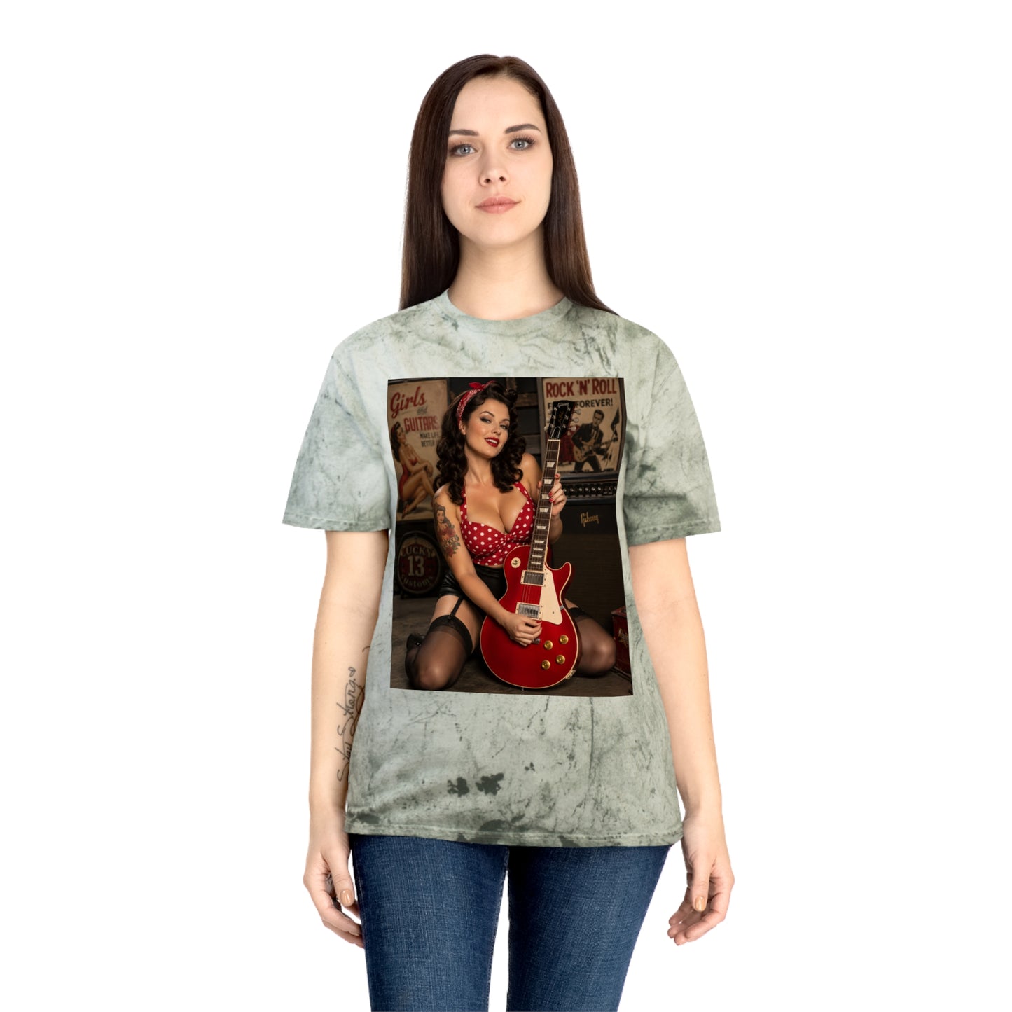 Pinup Guitarist Vintage Tee – Retro Rockabilly Photo T-Shirt