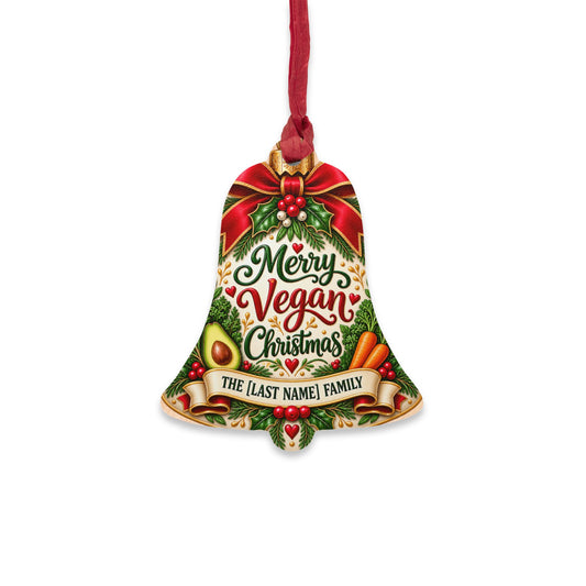 Personalized Vegan Christmas Ornament 2026 | Custom Family Name Wood Ornament | Plant Based Keepsake Gift