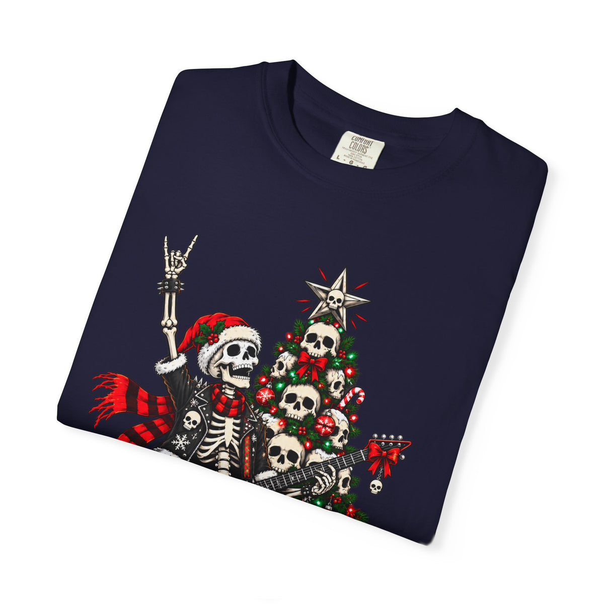 Skeleton Rocker Christmas Shirt | Skull Christmas Tree | Gothic Holiday Metal Design | Alternative Xmas Gift | Dark Christmas Tee