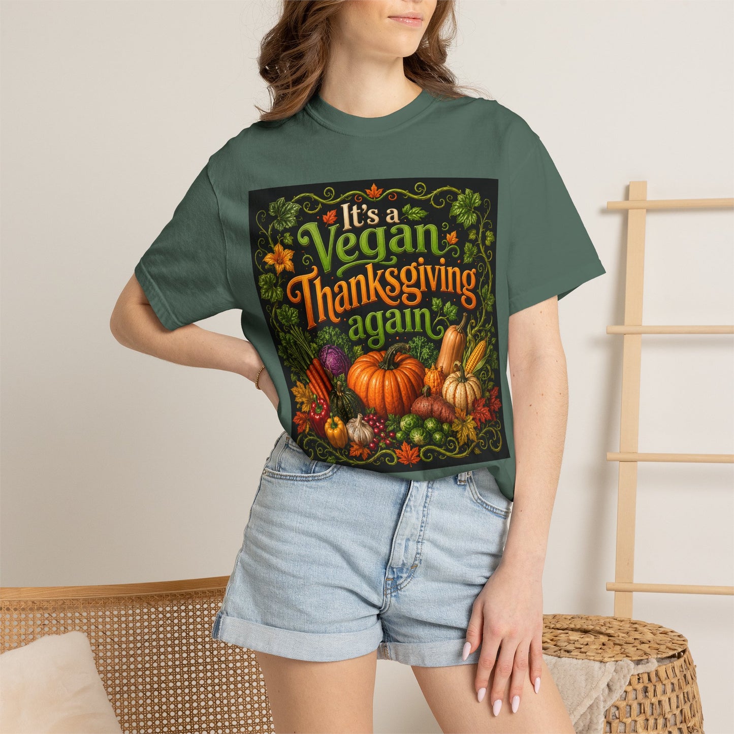 Vegan Thanksgiving T-Shirt — "It's a Vegan Thanksgiving Again" Holiday Tee