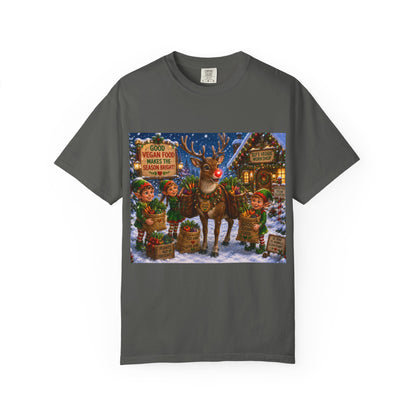 Merry Vegan Christmas T-Shirt - Rudolph & The Elves — Festive Holiday Vegan Graphic Tee