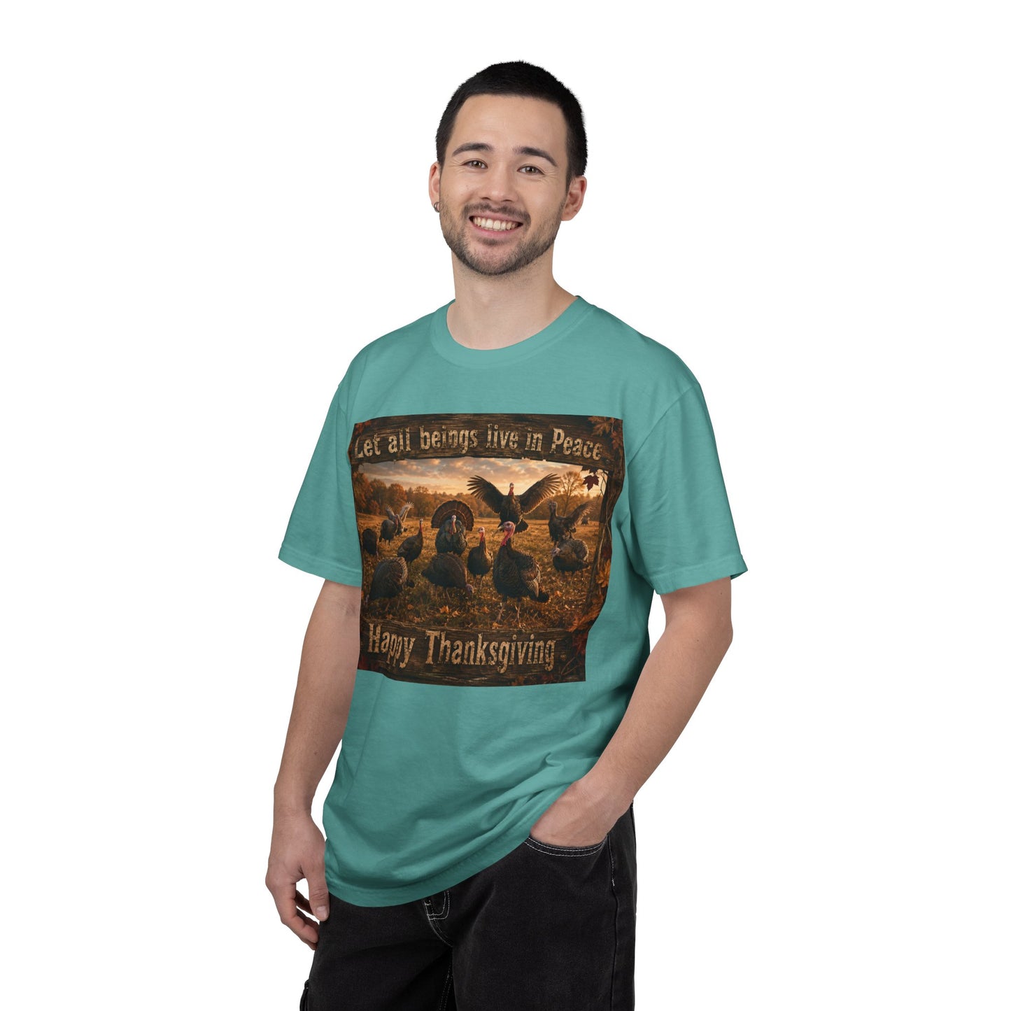 Thanksgiving Turkeys 'Let All Beings Live in Peace' T-Shirt