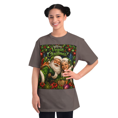 Organic  cotton Merry Vegan Christmas-Santa and Mrs Santa Selfie T-shirt