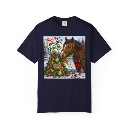 Vegan Christmas T-Shirt – "Love My Vegan Horse" Holiday Tee