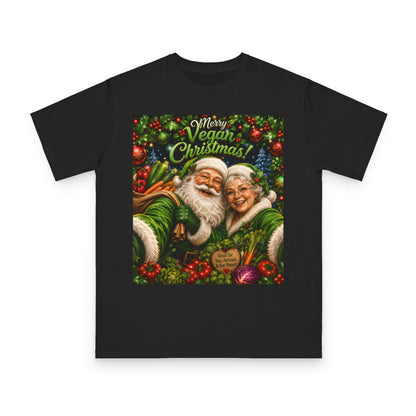 Organic  cotton Merry Vegan Christmas-Santa and Mrs Santa Selfie T-shirt