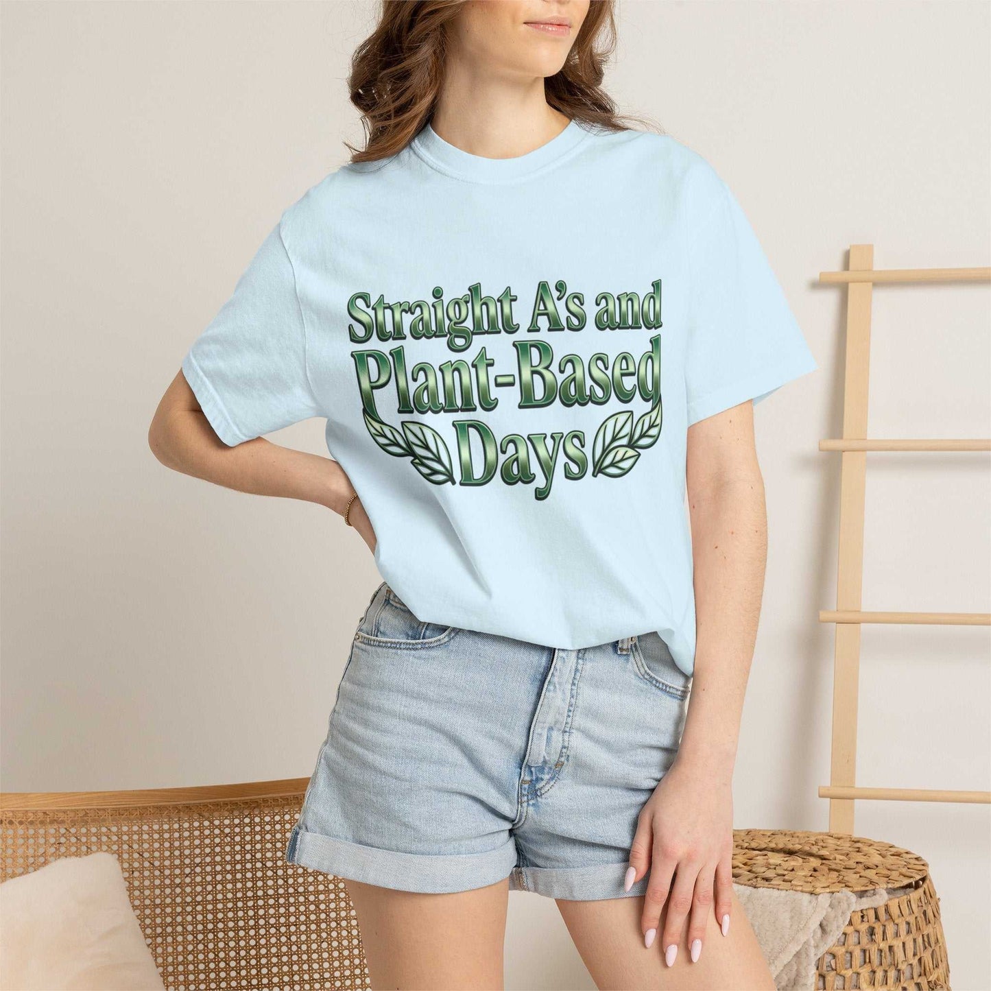 Plant-Powered Tee — "Straight A’s and Plant-Based Days" Motivational Graphic T-Shirt