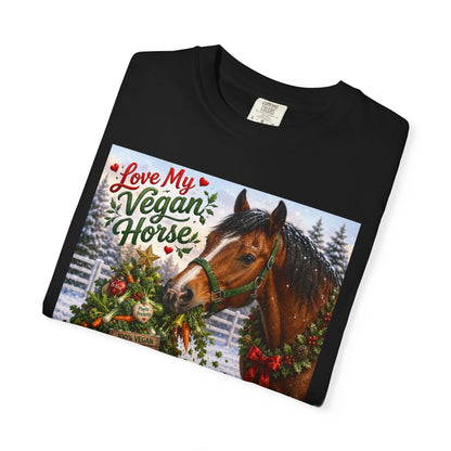 Vegan Christmas T-Shirt – "Love My Vegan Horse" Holiday Tee