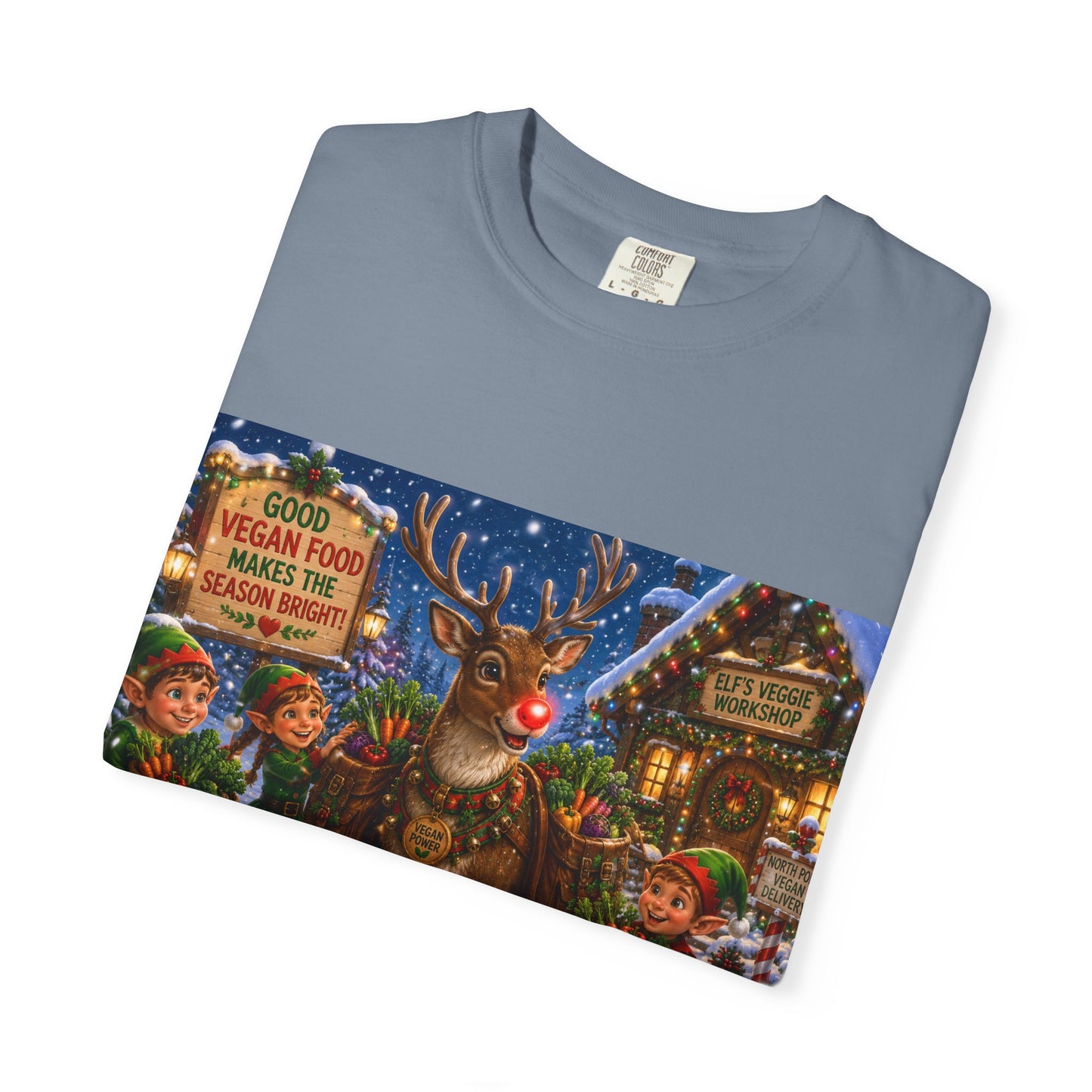 Merry Vegan Christmas T-Shirt - Rudolph & The Elves — Festive Holiday Vegan Graphic Tee