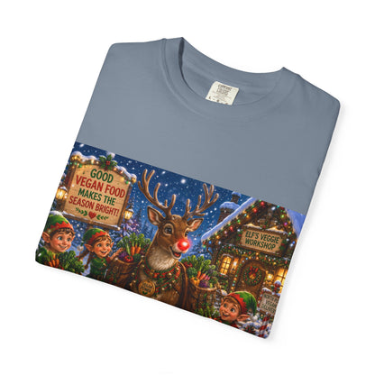 Merry Vegan Christmas T-Shirt - Rudolph & The Elves — Festive Holiday Vegan Graphic Tee