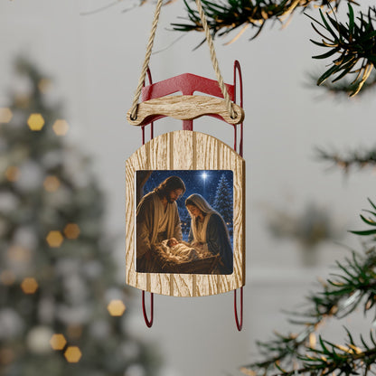 Baby Jesus manger -Sled Ornament