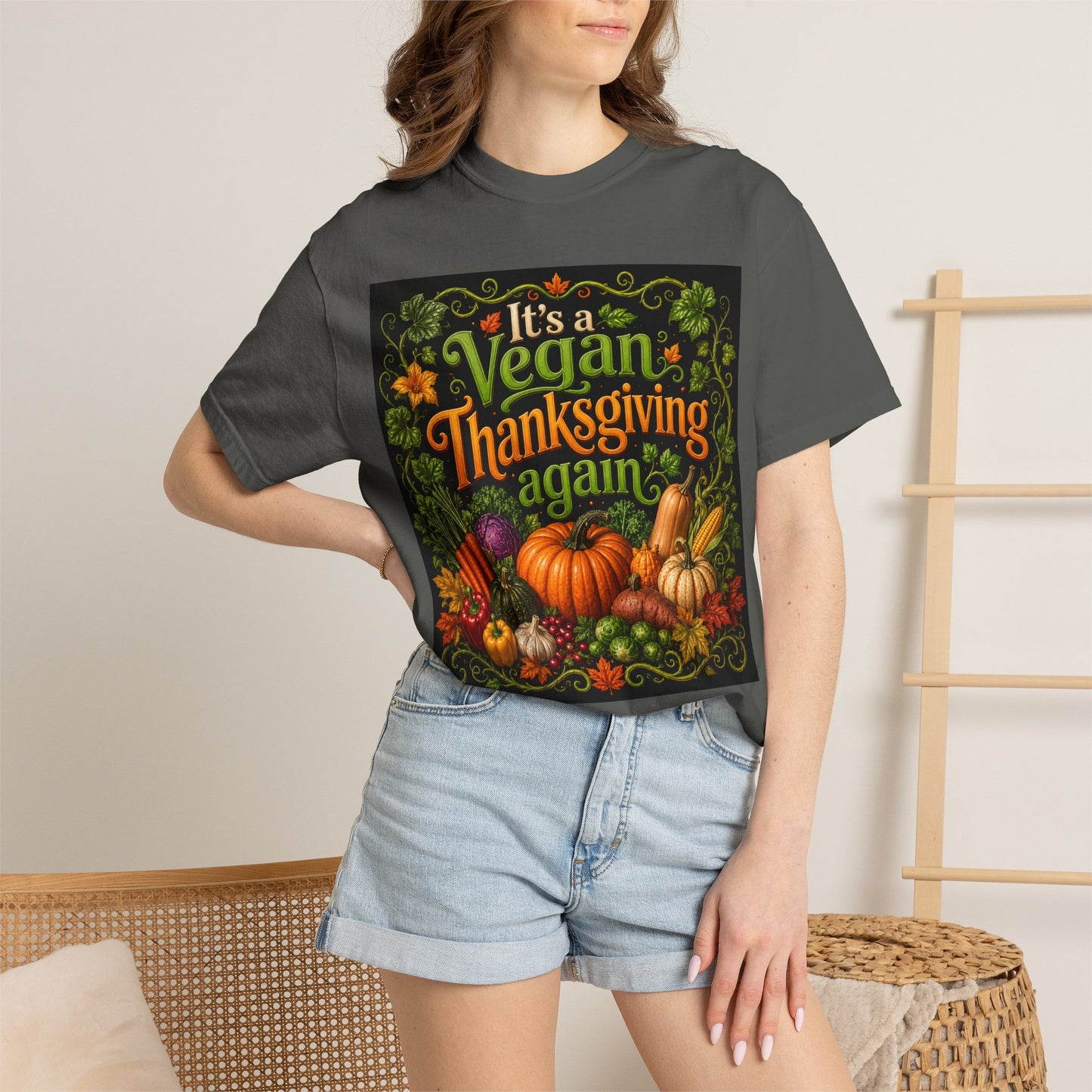 Vegan Thanksgiving T-Shirt — "It's a Vegan Thanksgiving Again" Holiday Tee