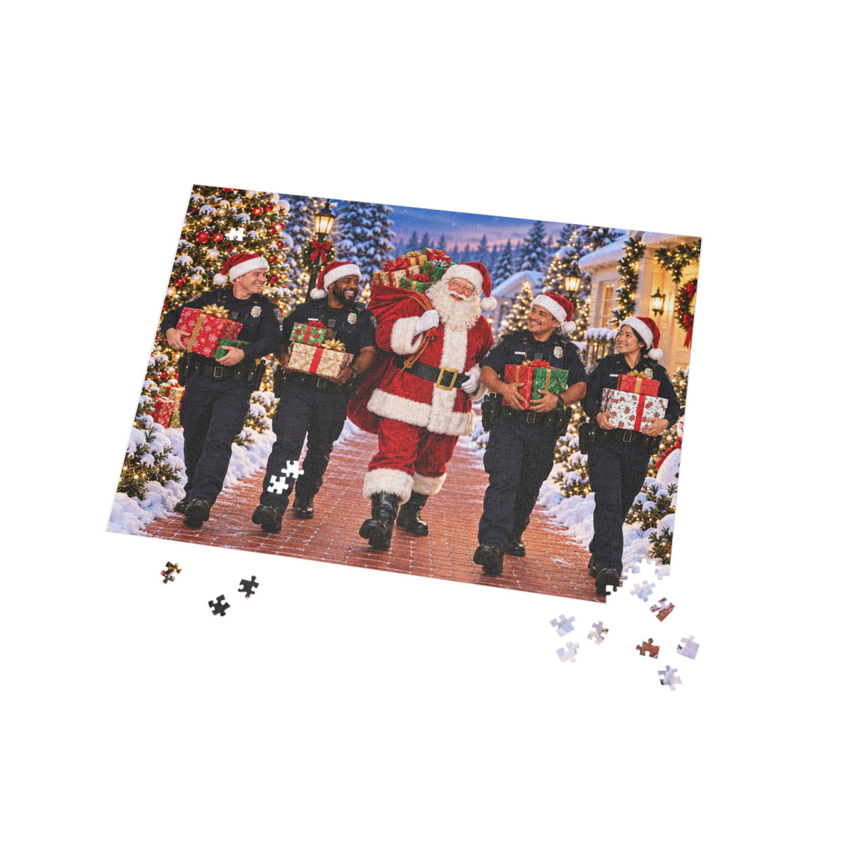 Christmas Santa and Police Helpers Jigsaw Puzzle — Festive Holiday Scene (96/252/500/1000 pcs)