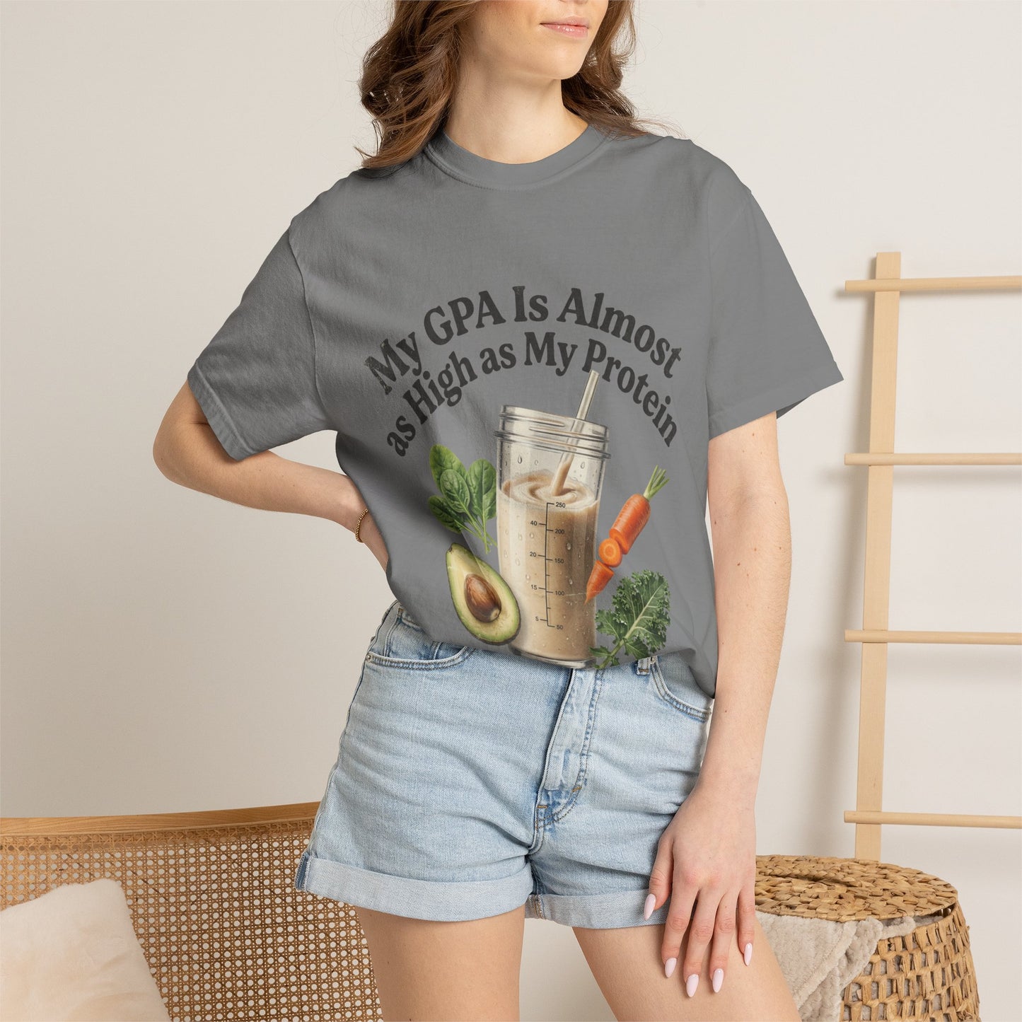 T-Shirt — "My GPA Is Almost as High as My Protein" Smoothie Graphic