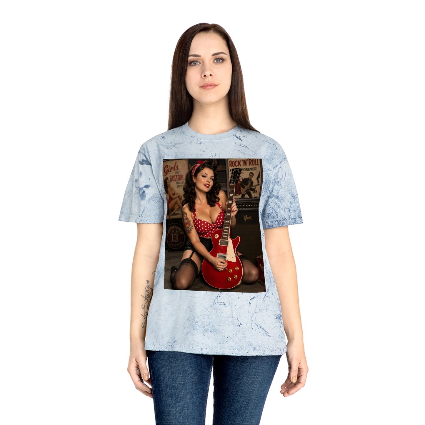 Pinup Guitarist Vintage Tee – Retro Rockabilly Photo T-Shirt