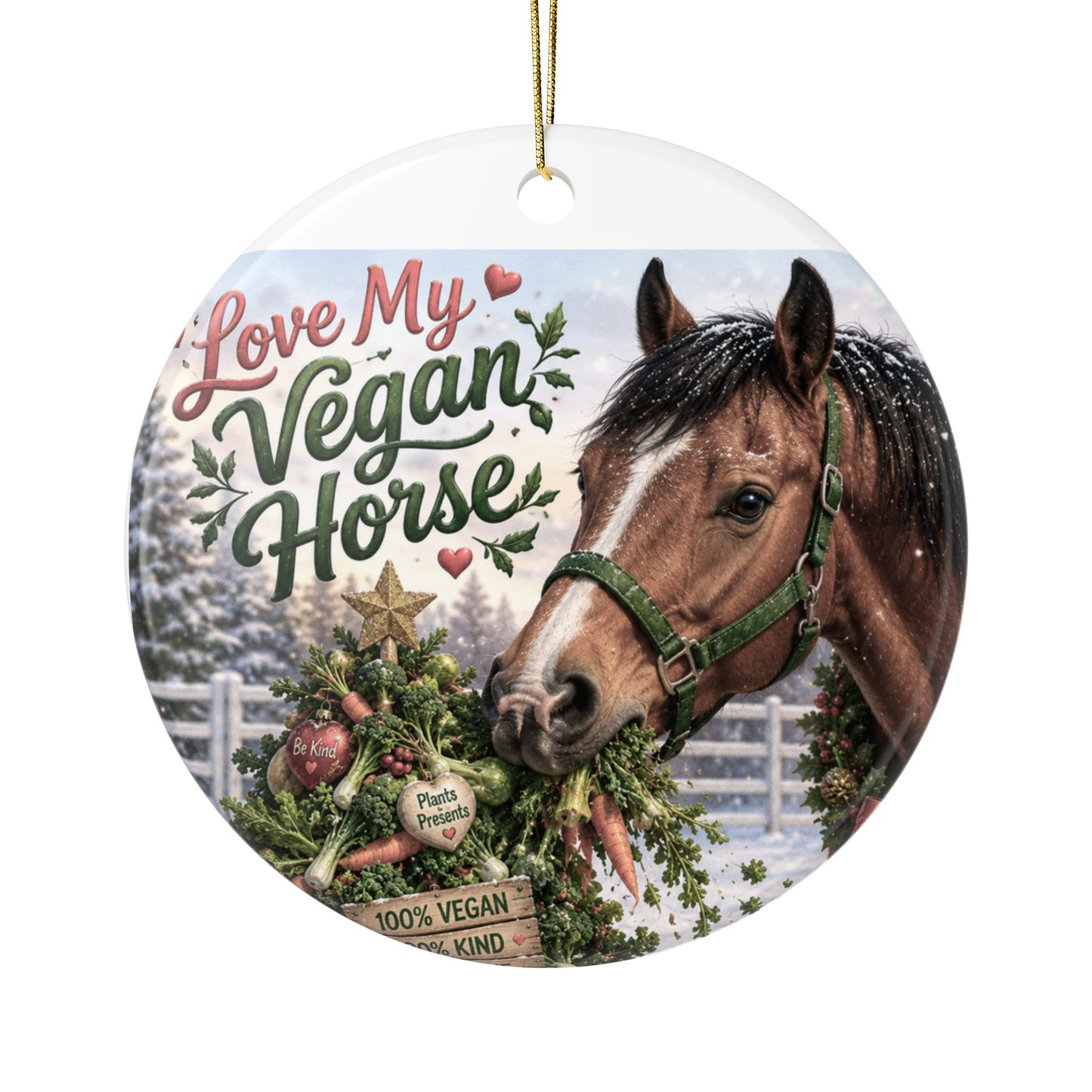 Love My Vegan Horse Ceramic Ornaments, 2-Side Print