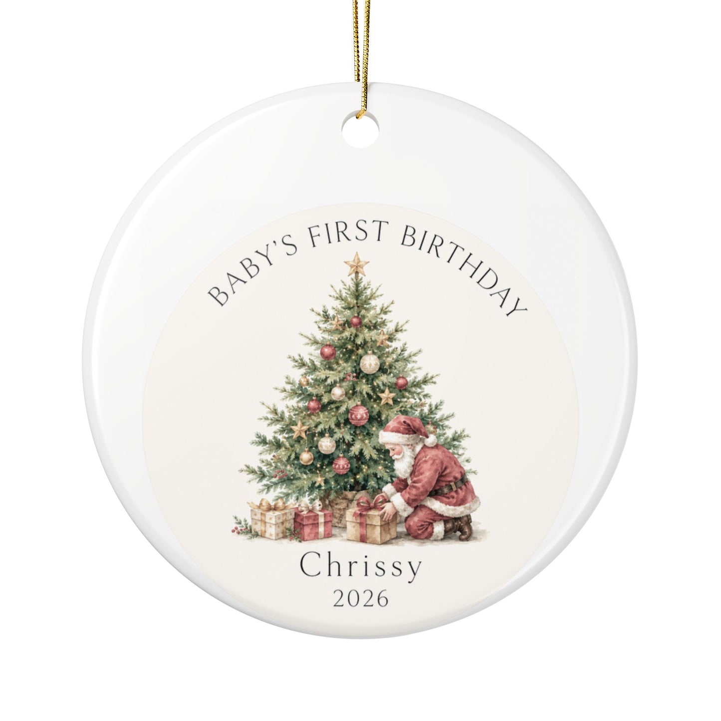 Baby's First Birthday Ceramic Ornament — Personalized Christmas Tree Keepsake (Add Name & Year)