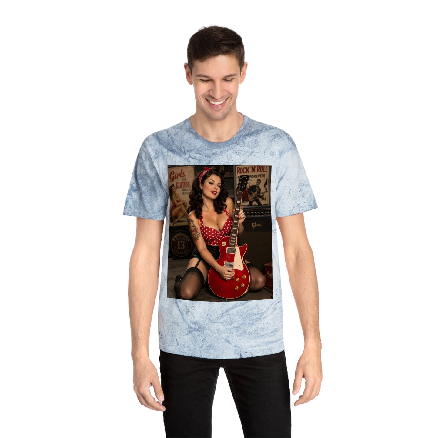 Pinup Guitarist Vintage Tee – Retro Rockabilly Photo T-Shirt