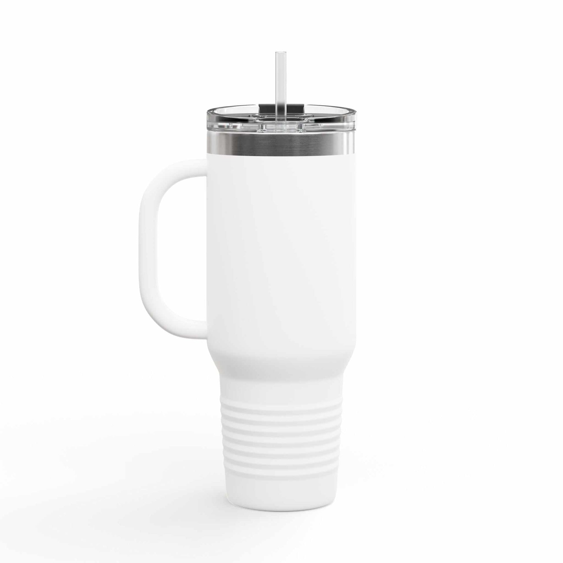 40oz insulated stainless steel travel mug with Vegan & Metal AF graphic and leak-proof lid