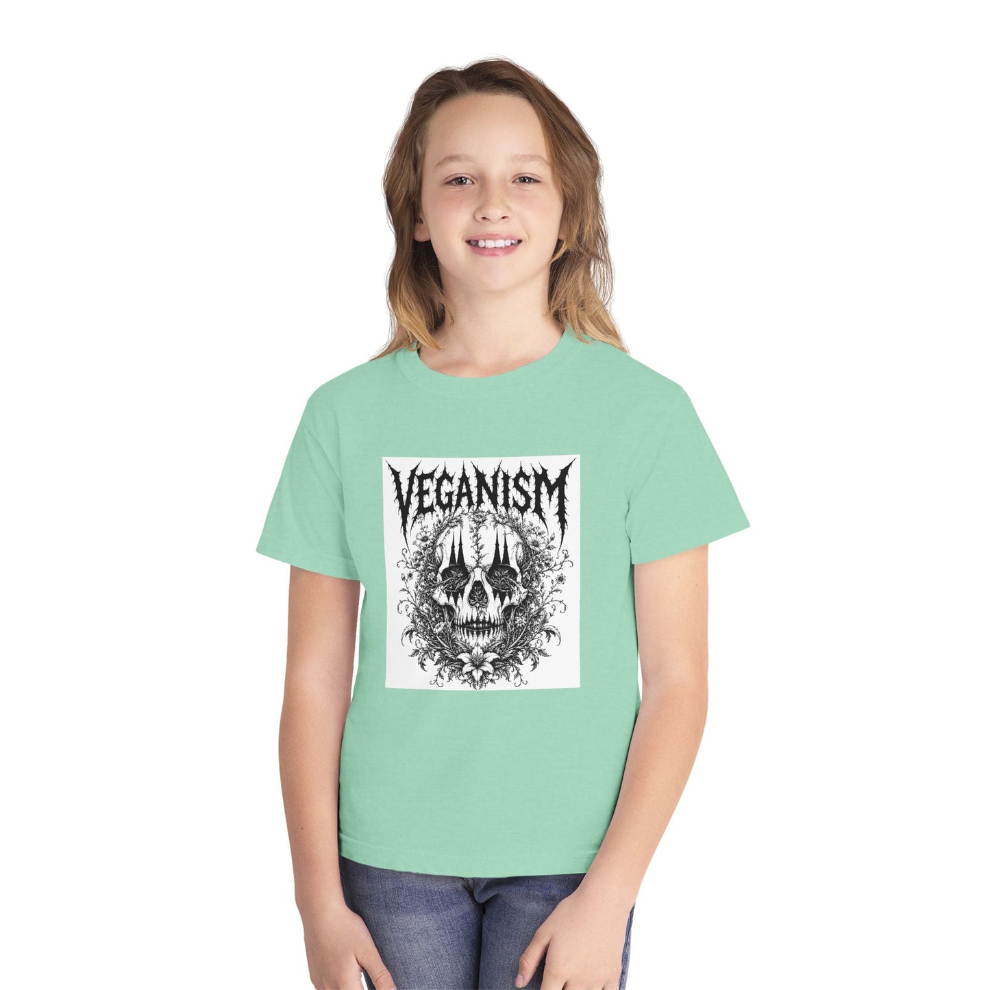 Youth Tee — 'VEGANISM' Skull Graphic Vegan Kids T‑Shirt