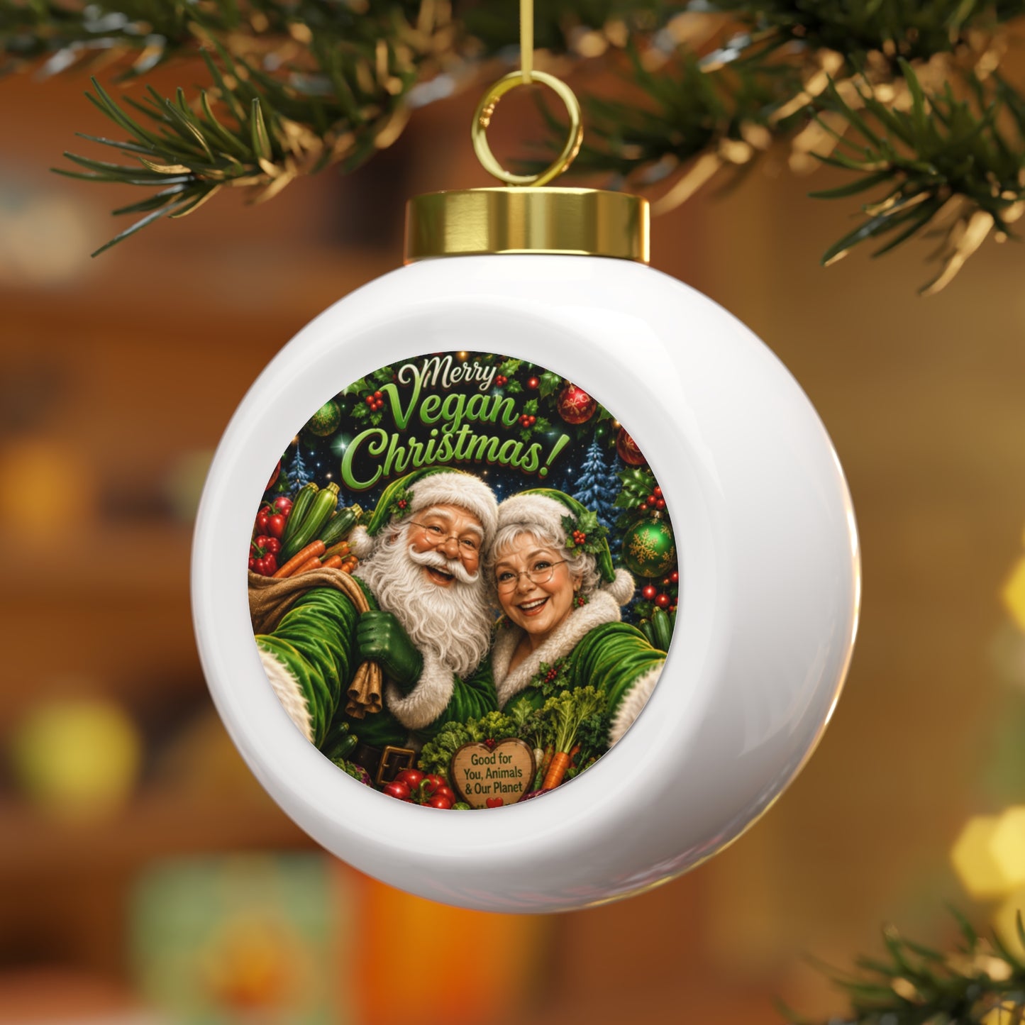 Vegan Santa & Mrs Claus- Christmas Ball Ornament