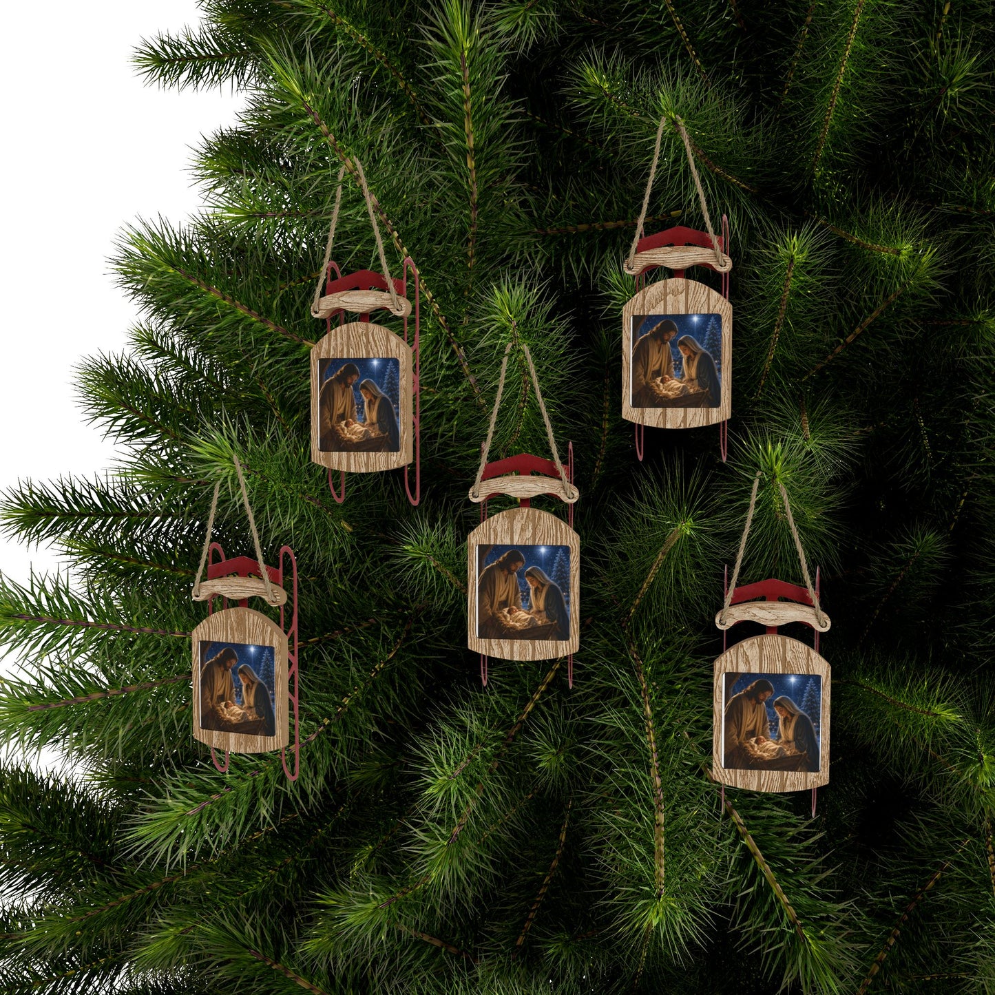 Baby Jesus manger -Sled Ornament