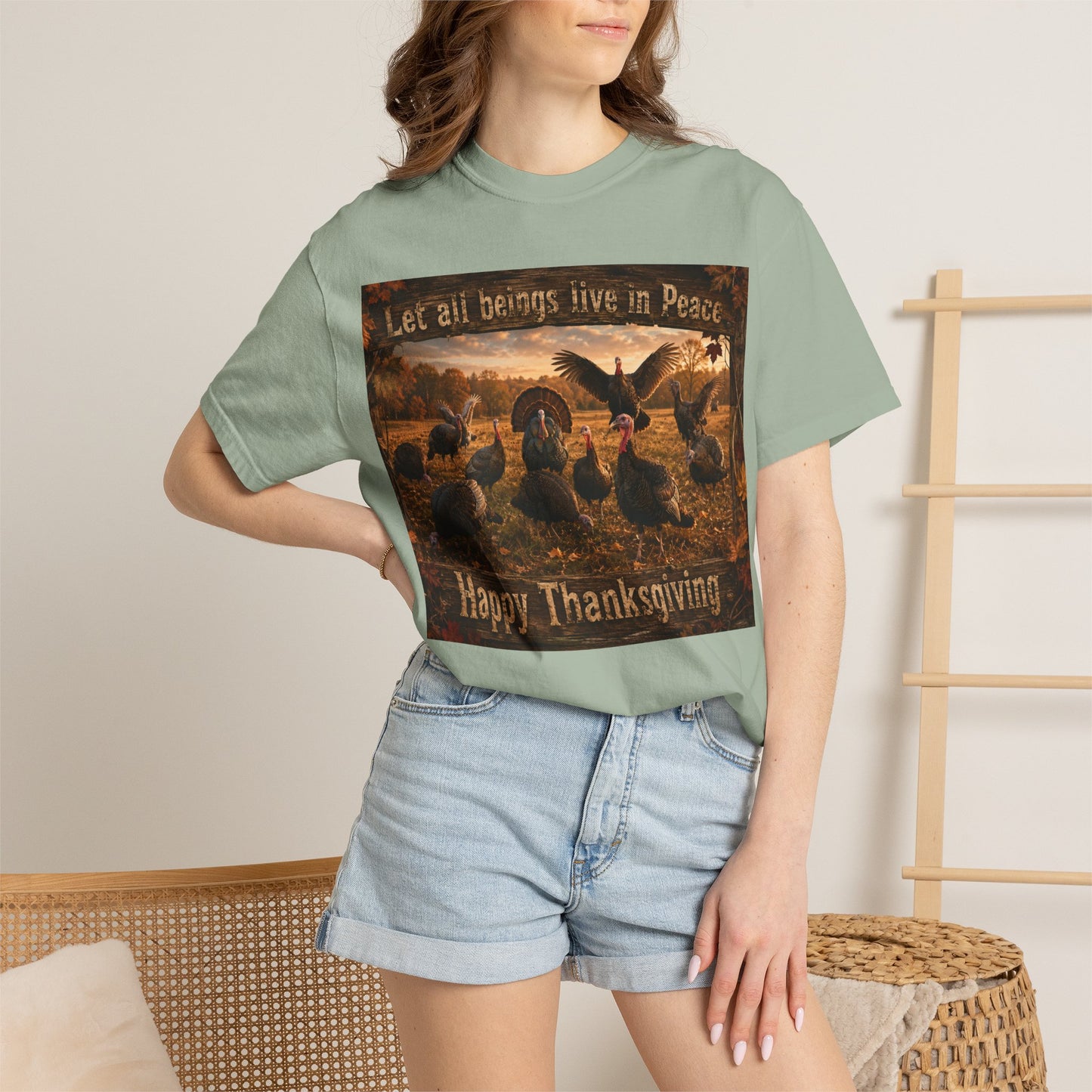 Thanksgiving Turkeys 'Let All Beings Live in Peace' T-Shirt