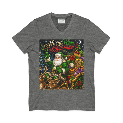 Vegan Christmas Tee — “Merry Vegan Christmas” Festive Santa & Sleigh Holiday Shirt