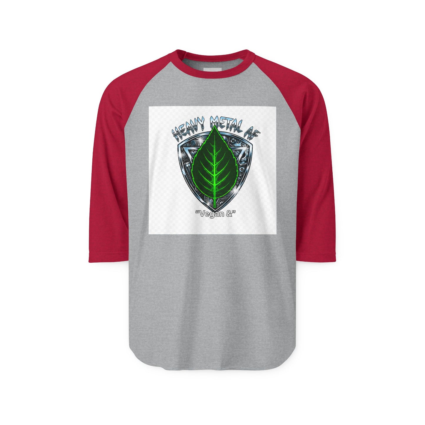 Vegan and Heavy Metal AF Crest Raglan Shirt | Vegan Pride Logo 3/4 Sleeve