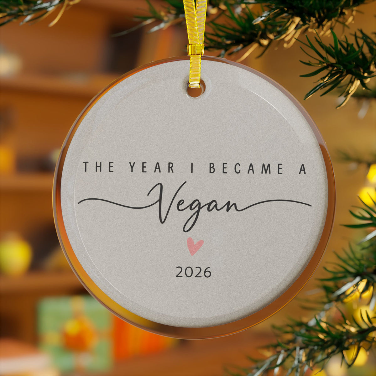 Personalize it- "The Year I Became a Vegan" Glass Christmas Ornaments