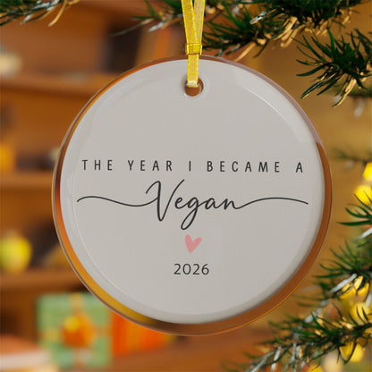 Personalize it- "The Year I Became a Vegan" Glass Christmas Ornaments