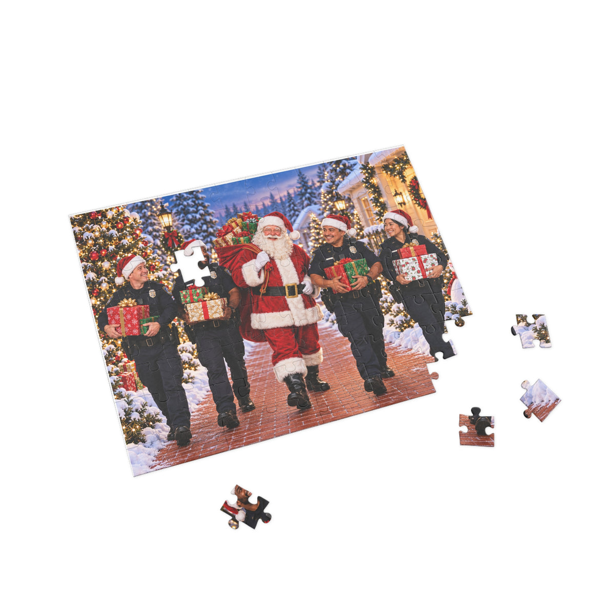 Christmas Santa and Police Helpers Jigsaw Puzzle — Festive Holiday Scene (96/252/500/1000 pcs)