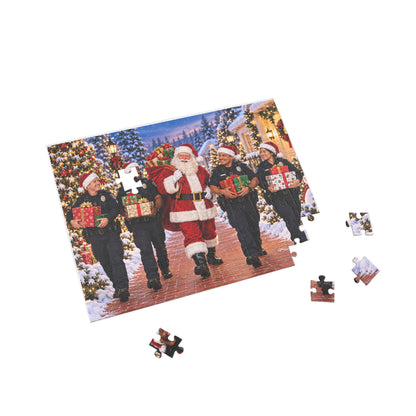 Christmas Santa and Police Helpers Jigsaw Puzzle — Festive Holiday Scene (96/252/500/1000 pcs)