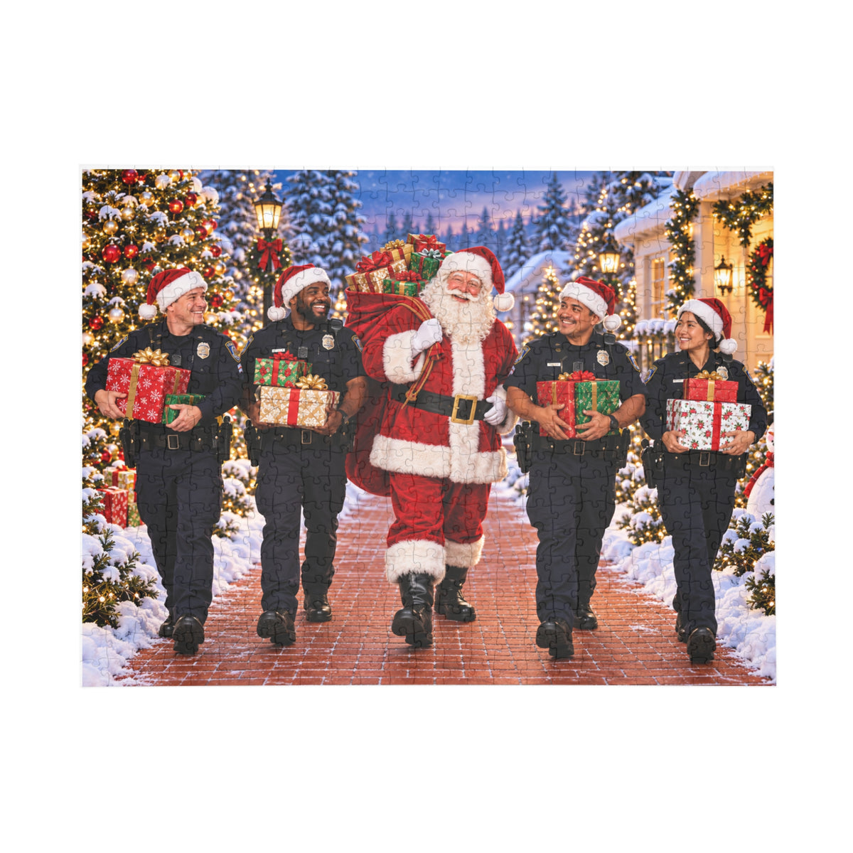 Christmas Santa and Police Helpers Jigsaw Puzzle — Festive Holiday Scene (96/252/500/1000 pcs)