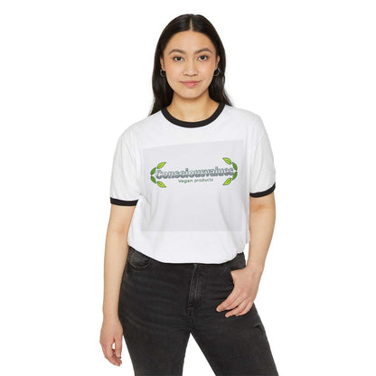 ConsciousValues Vegan Logo Ringer Tee – “Define Your Values, Design Your Future” Veganism inspired T Shirt