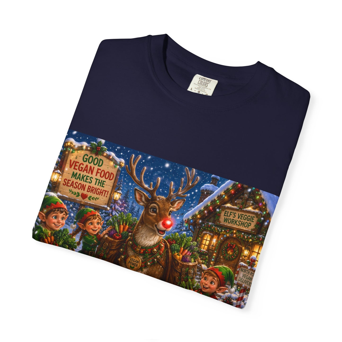 Merry Vegan Christmas T-Shirt - Rudolph & The Elves — Festive Holiday Vegan Graphic Tee