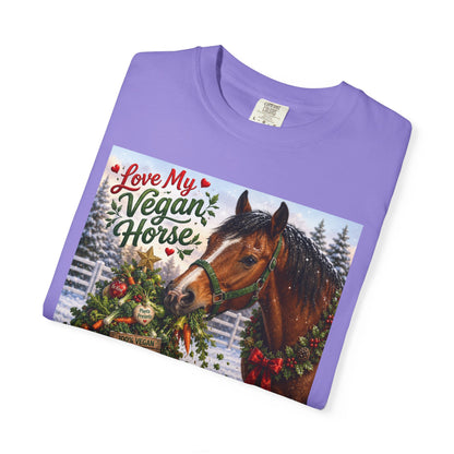 Vegan Christmas T-Shirt – "Love My Vegan Horse" Holiday Tee