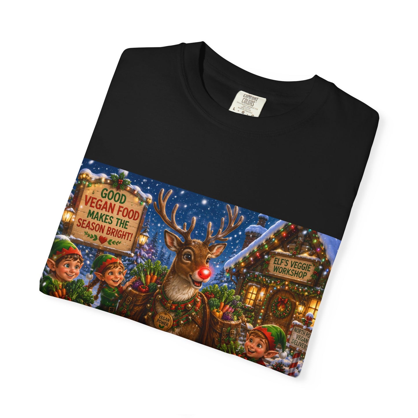 Merry Vegan Christmas T-Shirt - Rudolph & The Elves — Festive Holiday Vegan Graphic Tee
